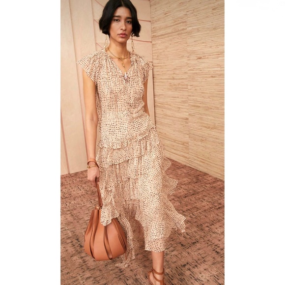 Ulla Johnson Sheer Fil Coupe Silk-Blend Chiffon Leopard Ikat Dot Marilyn Blouse - Picture 10 of 14